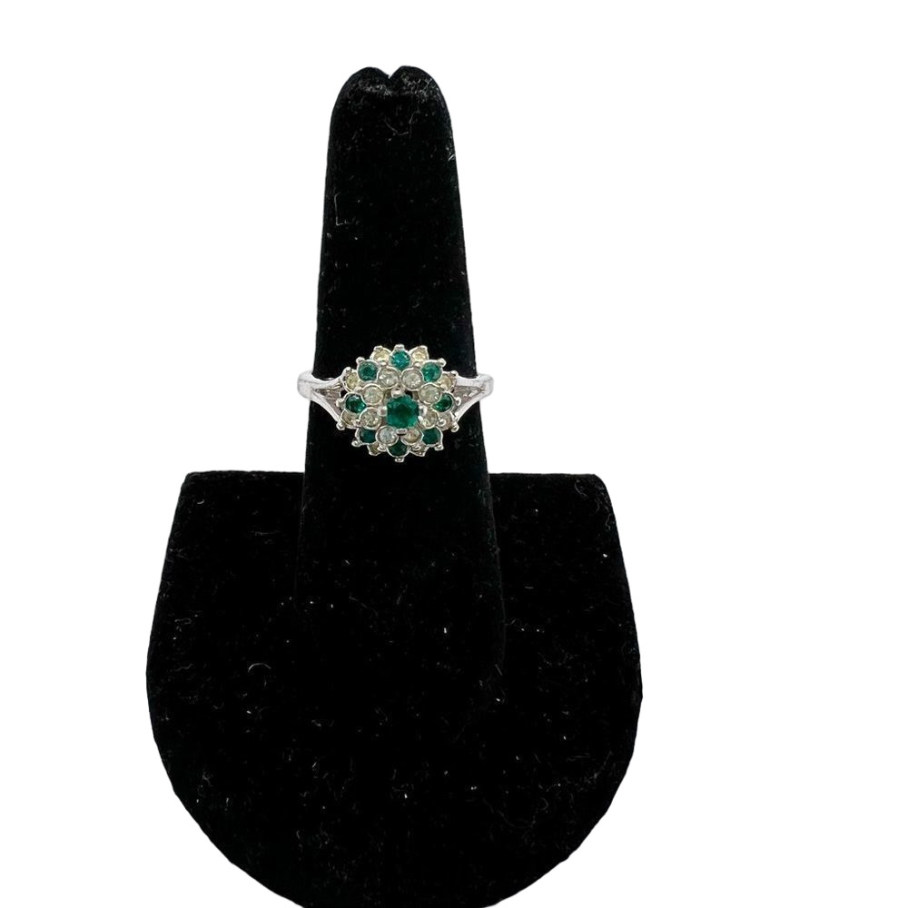 18k Heavy Gold Elecroplated Silver Tone Jewel Ring- Size 7.5